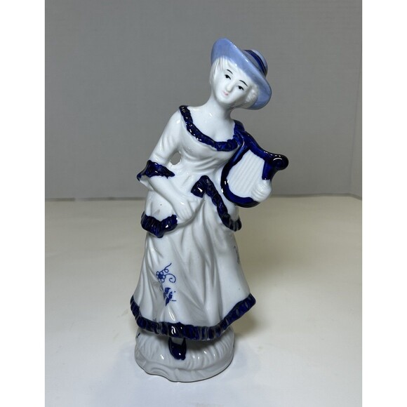 Vintage Victorian/Colonial Porcelain Women Playing Instrument Figurine - Picture 1 of 5